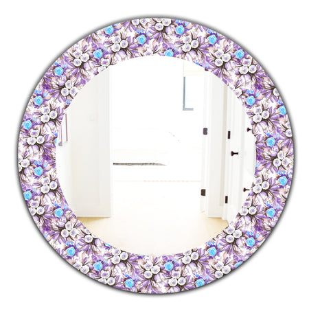 Purple Bloom 5 - Traditional Mirror - Frameless Oval or Round Wall Mirror