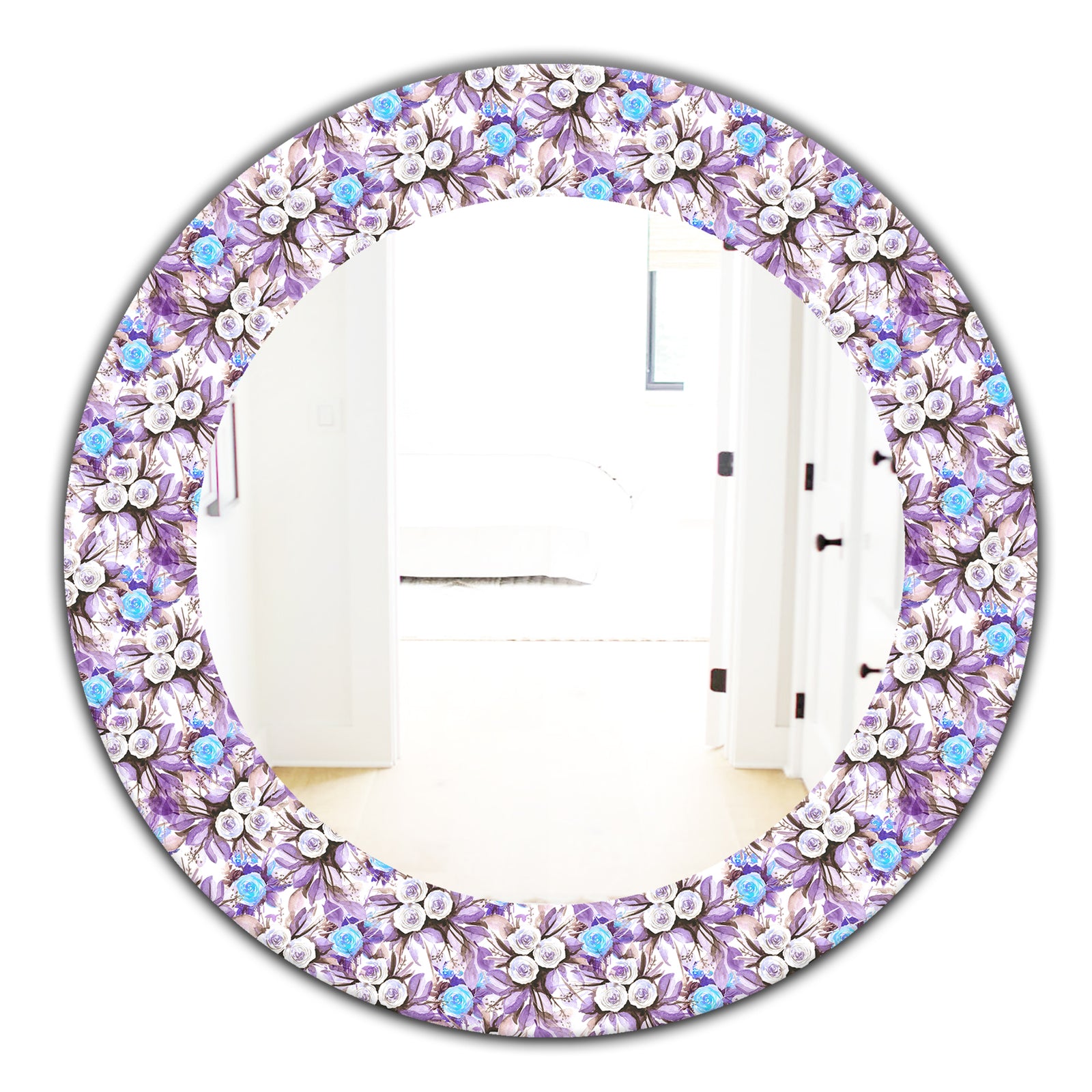 Purple Bloom 5 - Traditional Mirror - Frameless Oval or Round Wall Mirror