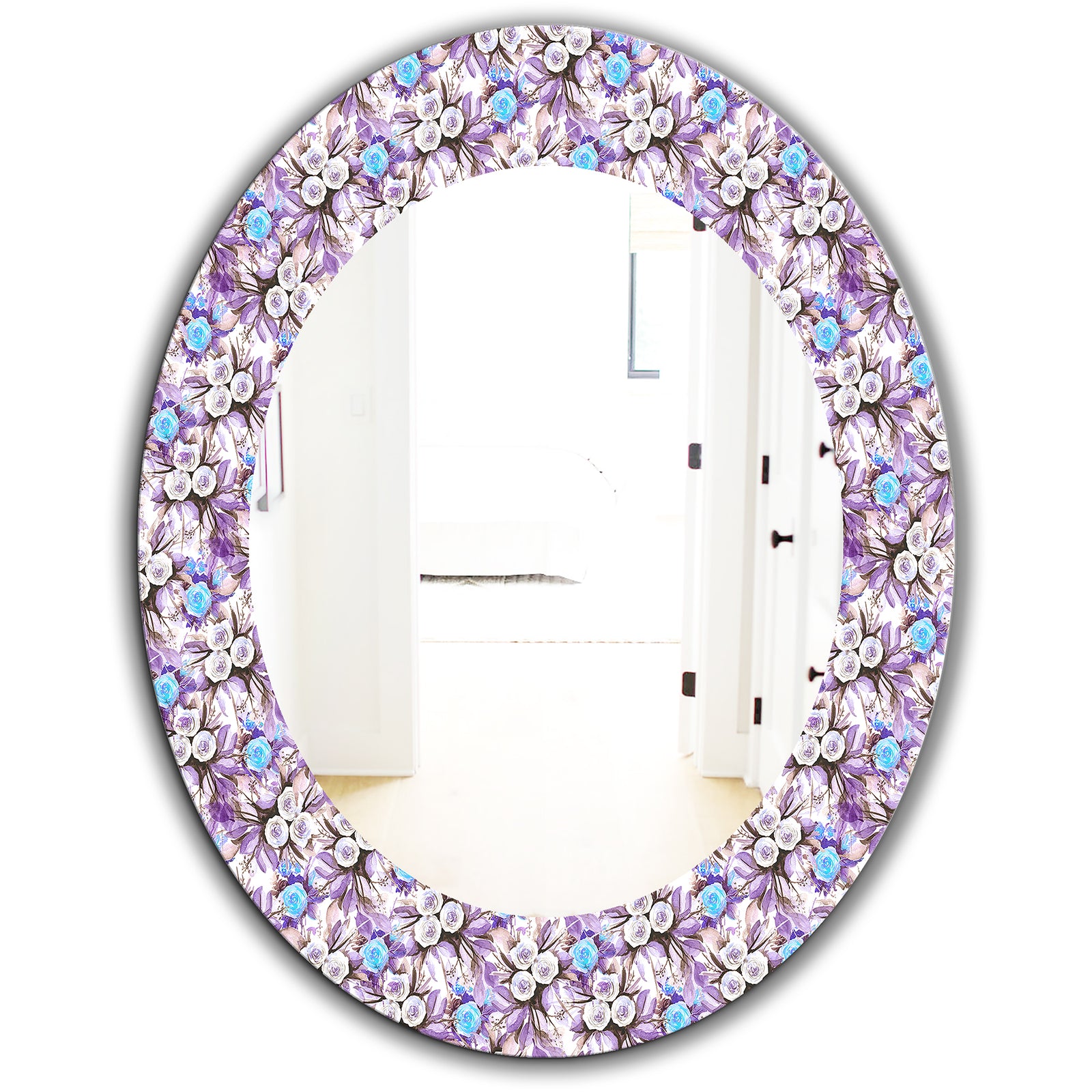 Purple Bloom 5 - Traditional Mirror - Frameless Oval or Round Wall Mirror
