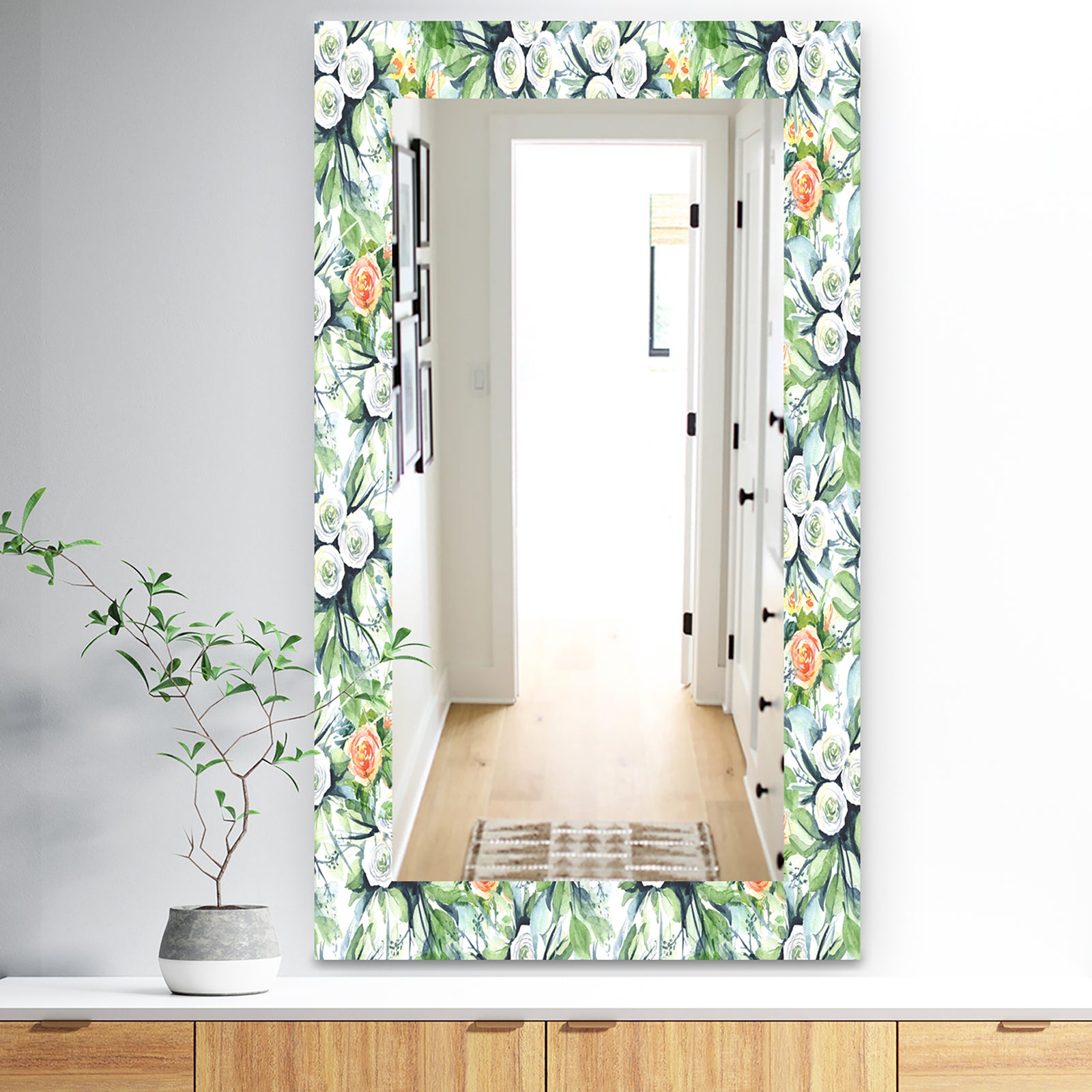 Green Flowers 8 - Traditional Mirror - Wall Mirror