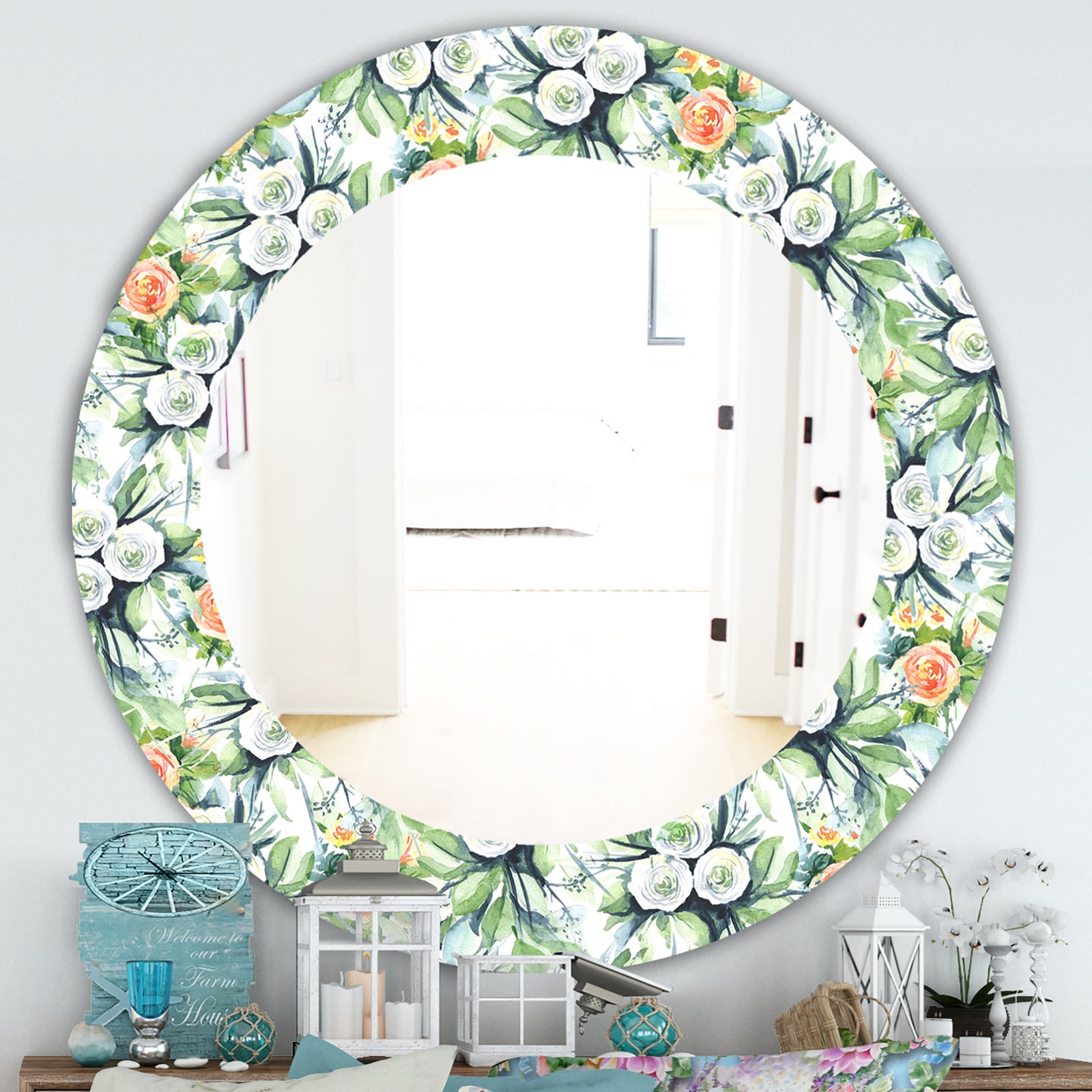 Green Flowers 8 - Traditional Mirror - Oval or Round Wall Mirror
