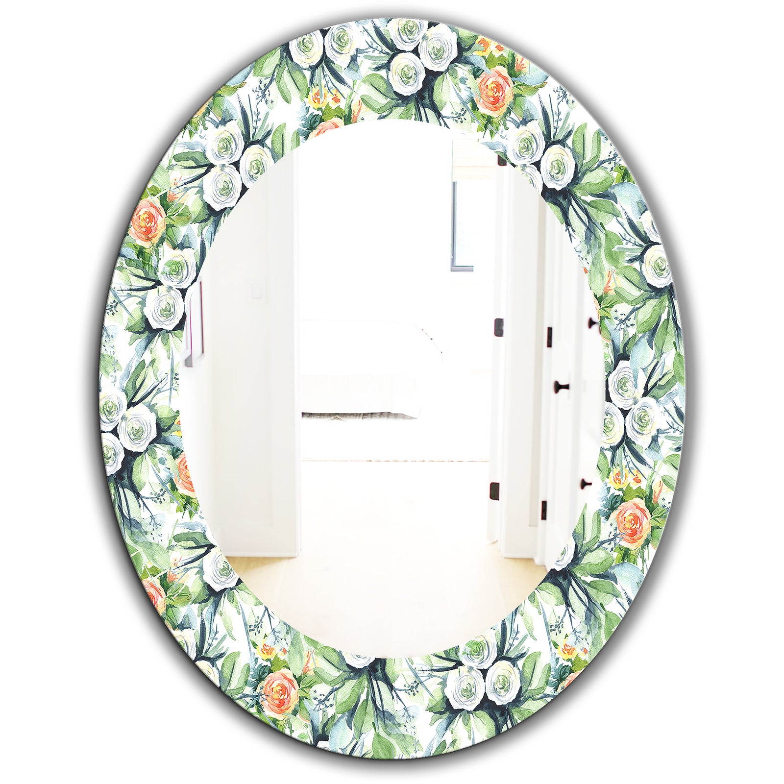 Green Flowers 8 - Traditional Mirror - Oval or Round Wall Mirror