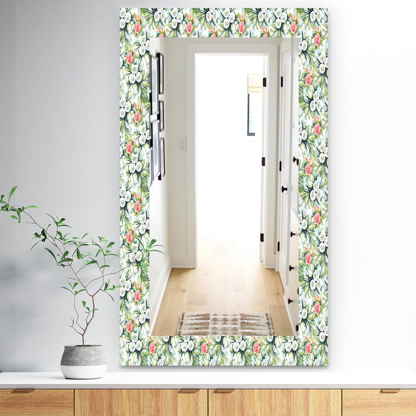 Green Flowers 10 - Traditional Mirror - Vanity Mirror
