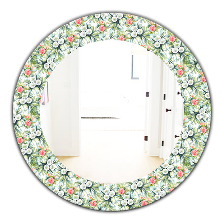 Green Flowers 10 - Traditional Mirror - Frameless Oval or Round Wall Mirror