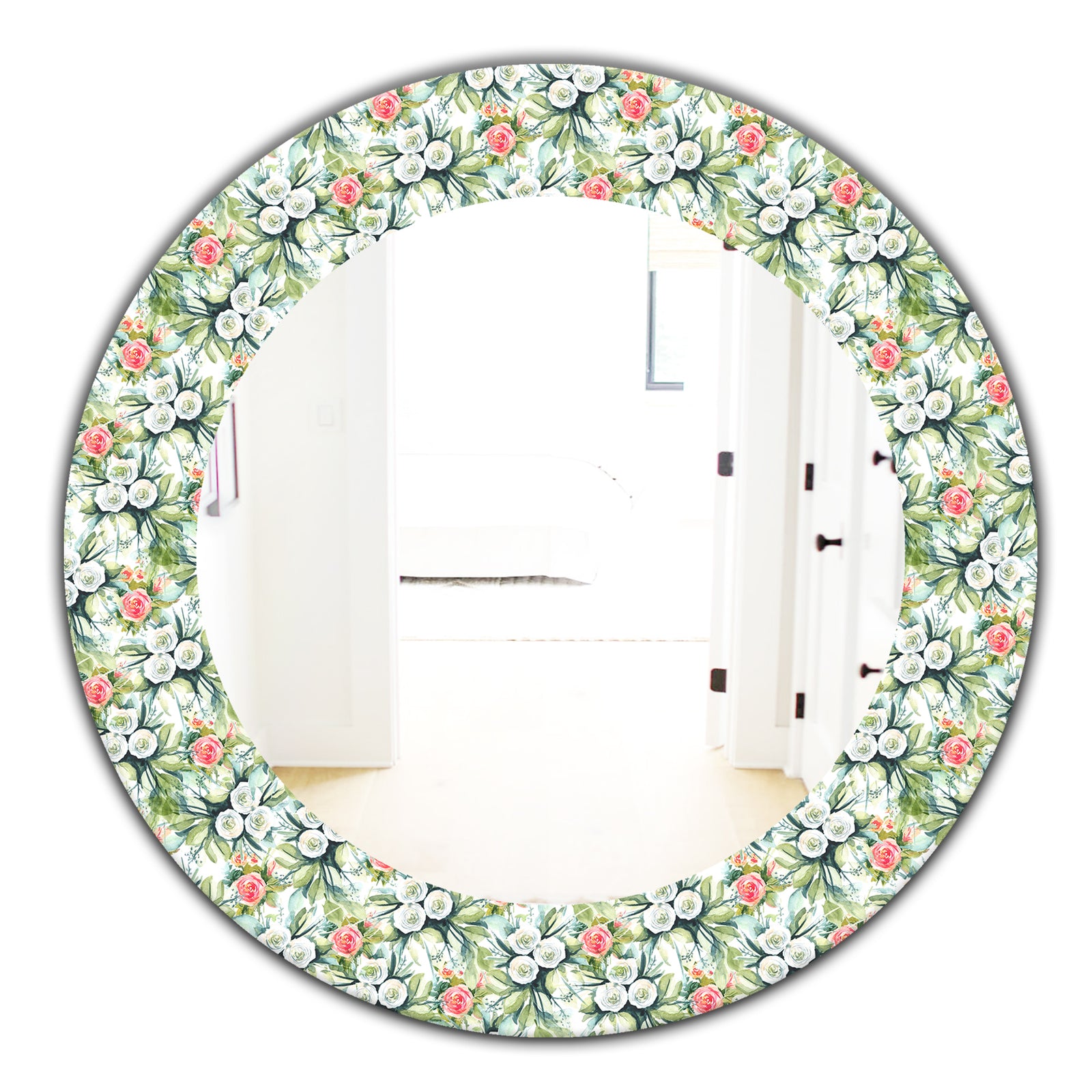 Green Flowers 10 - Traditional Mirror - Frameless Oval or Round Wall Mirror
