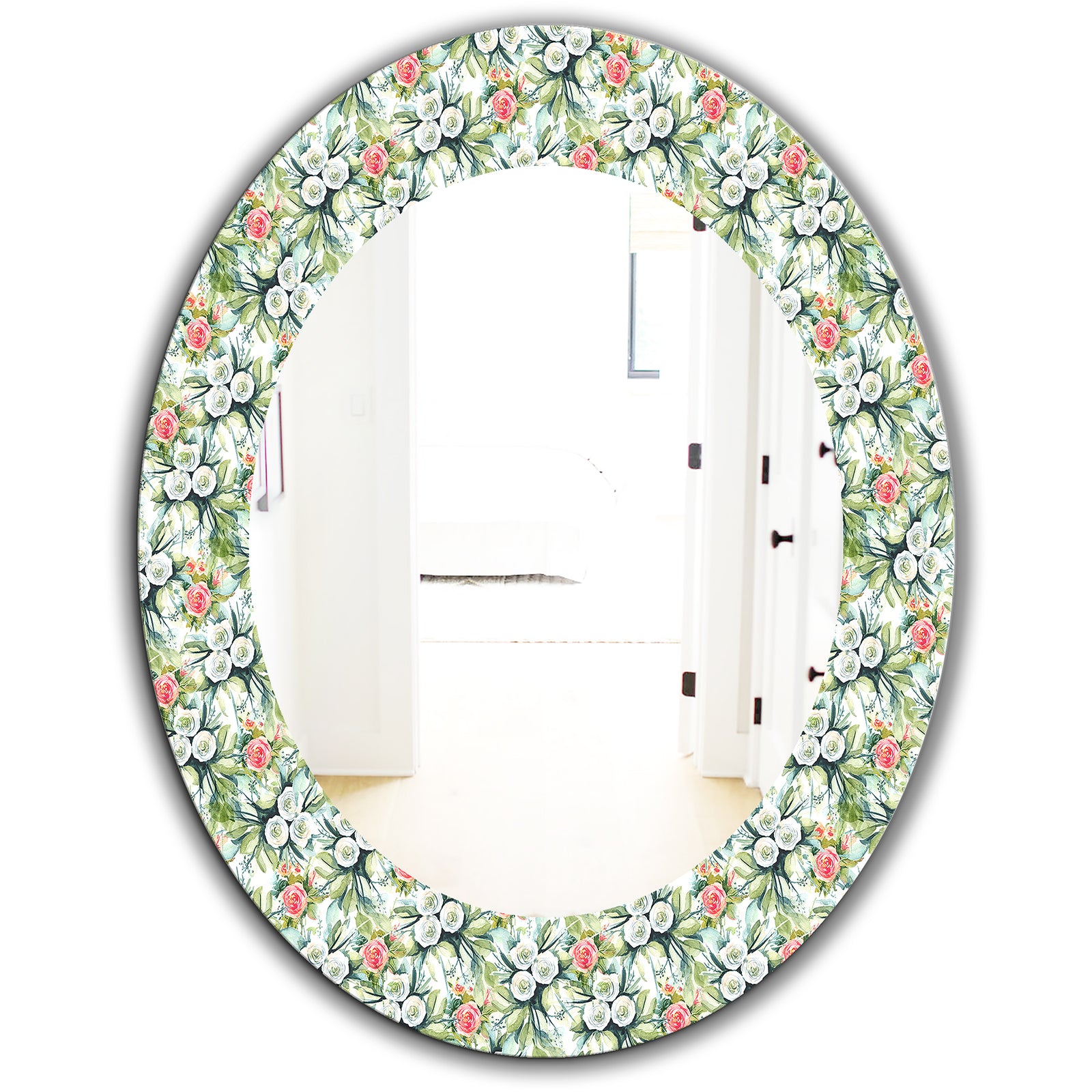 Green Flowers 10 - Traditional Mirror - Frameless Oval or Round Wall Mirror
