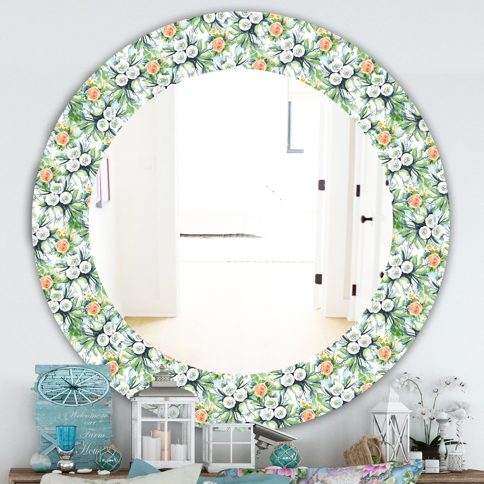 Green Flowers 11 - Traditional Mirror - Oval or Round Wall Mirror