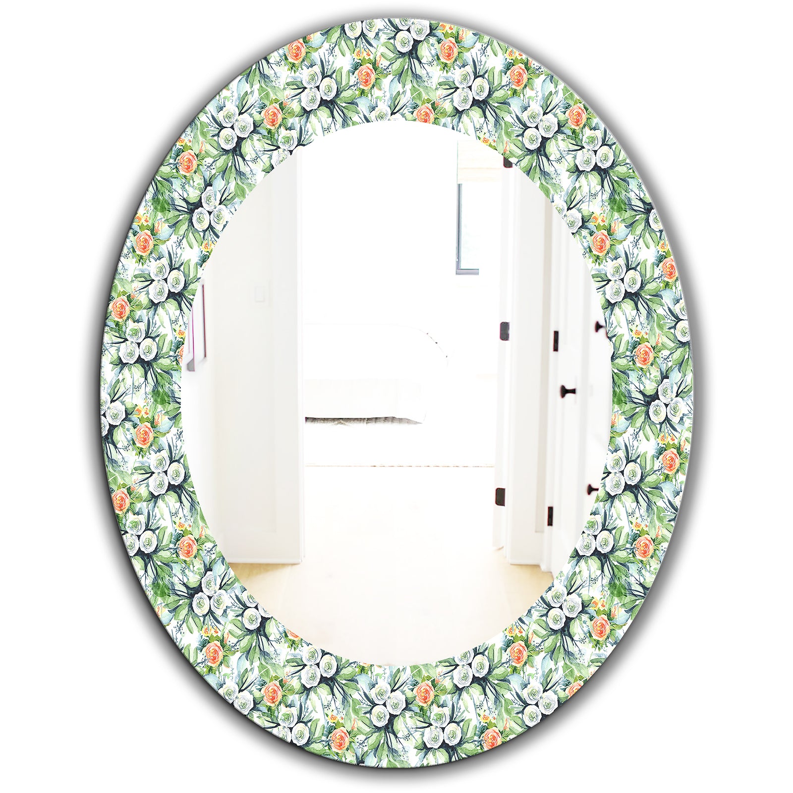 Green Flowers 11 - Traditional Mirror - Oval or Round Wall Mirror