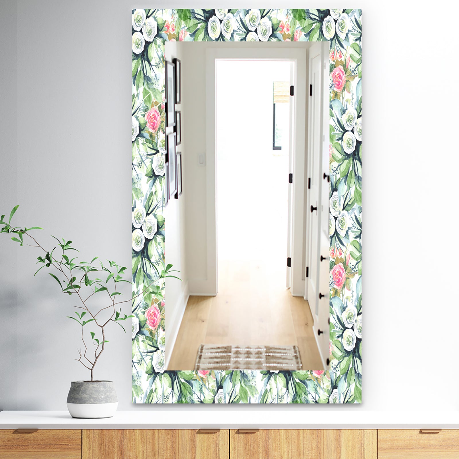 Green Flowers 12 - Traditional Mirror - Vanity Mirror