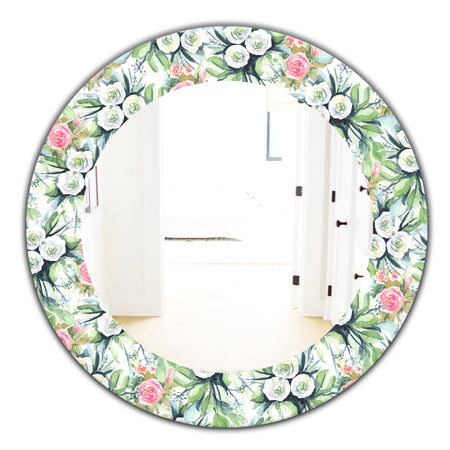 Green Flowers 12 - Traditional Mirror - Frameless Oval or Round Wall Mirror