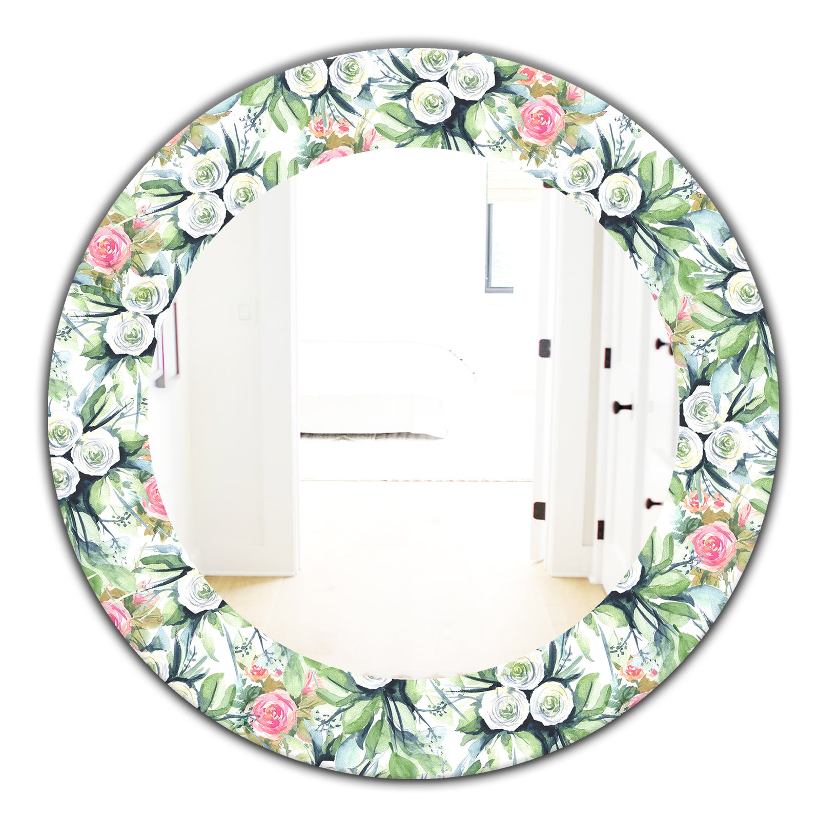 Green Flowers 12 - Traditional Mirror - Frameless Oval or Round Wall Mirror