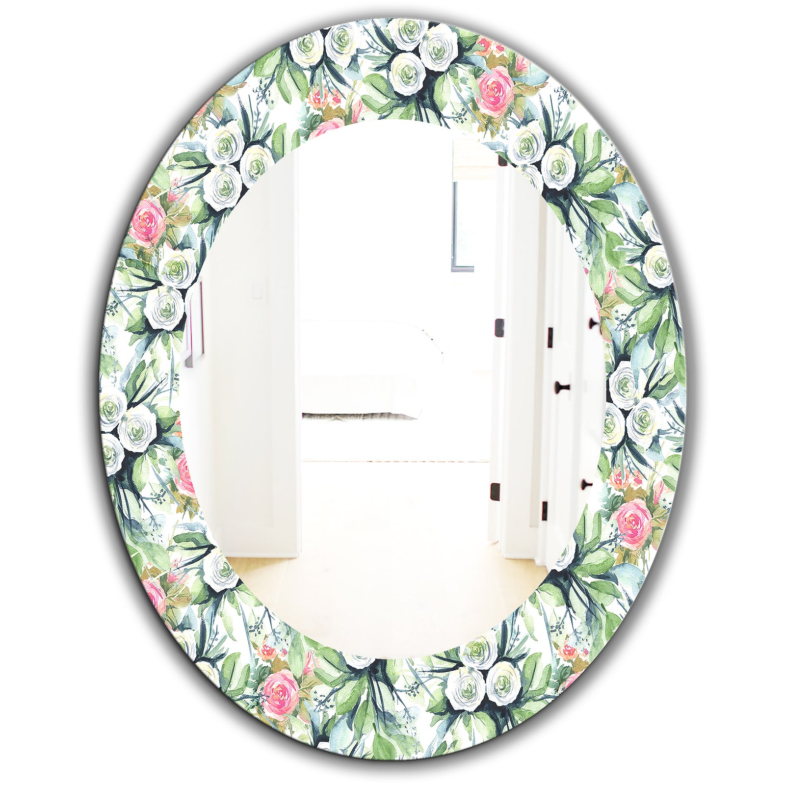 Green Flowers 12 - Traditional Mirror - Frameless Oval or Round Wall Mirror