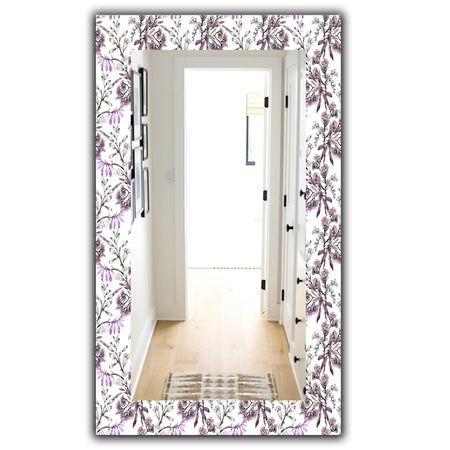 Hand Drawn Purple Flowers - Traditional Mirror - Vanity Mirror