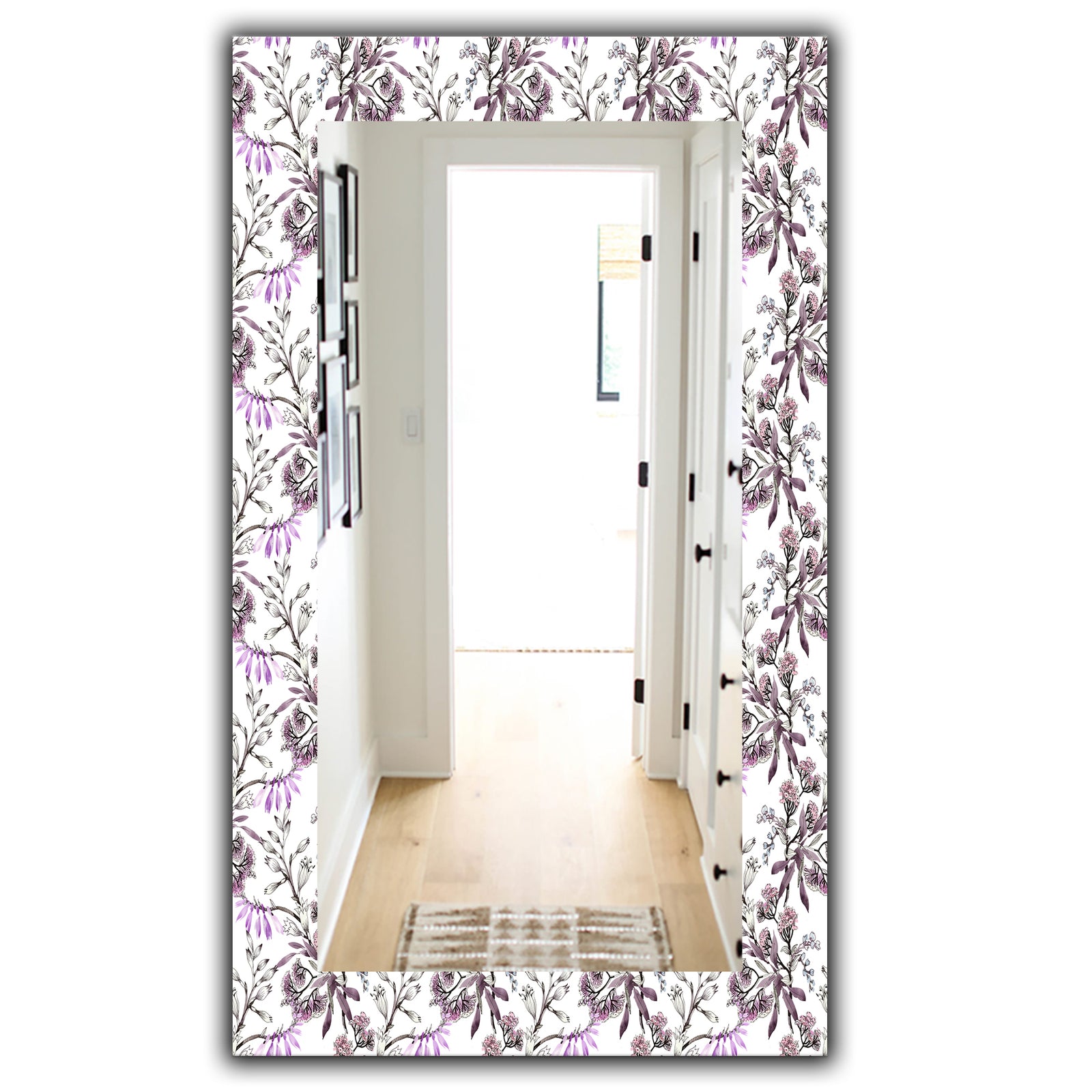 Hand Drawn Purple Flowers - Traditional Mirror - Vanity Mirror