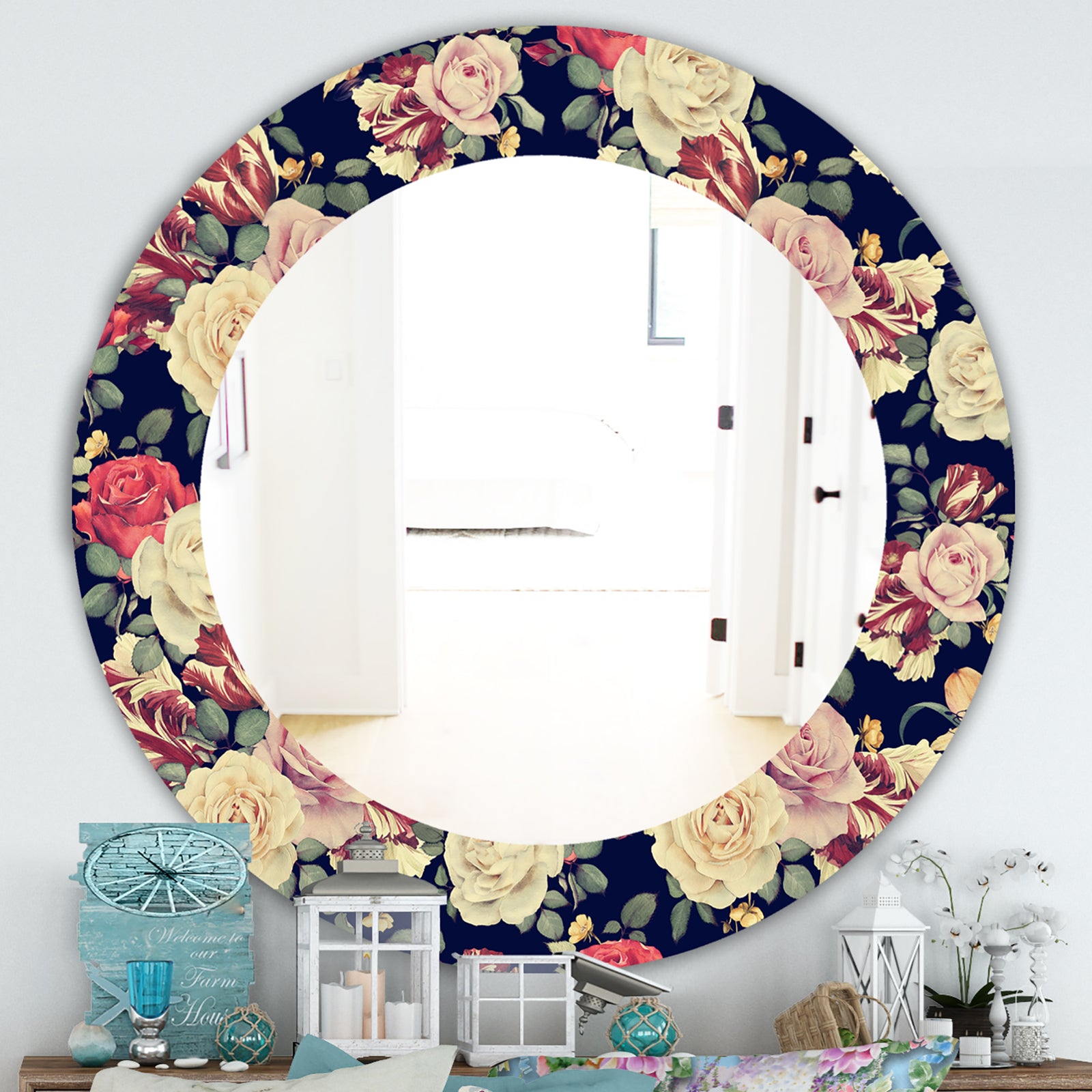 Obsidian Bloom 4 - Farmhouse Mirror - Oval or Round Wall Mirror
