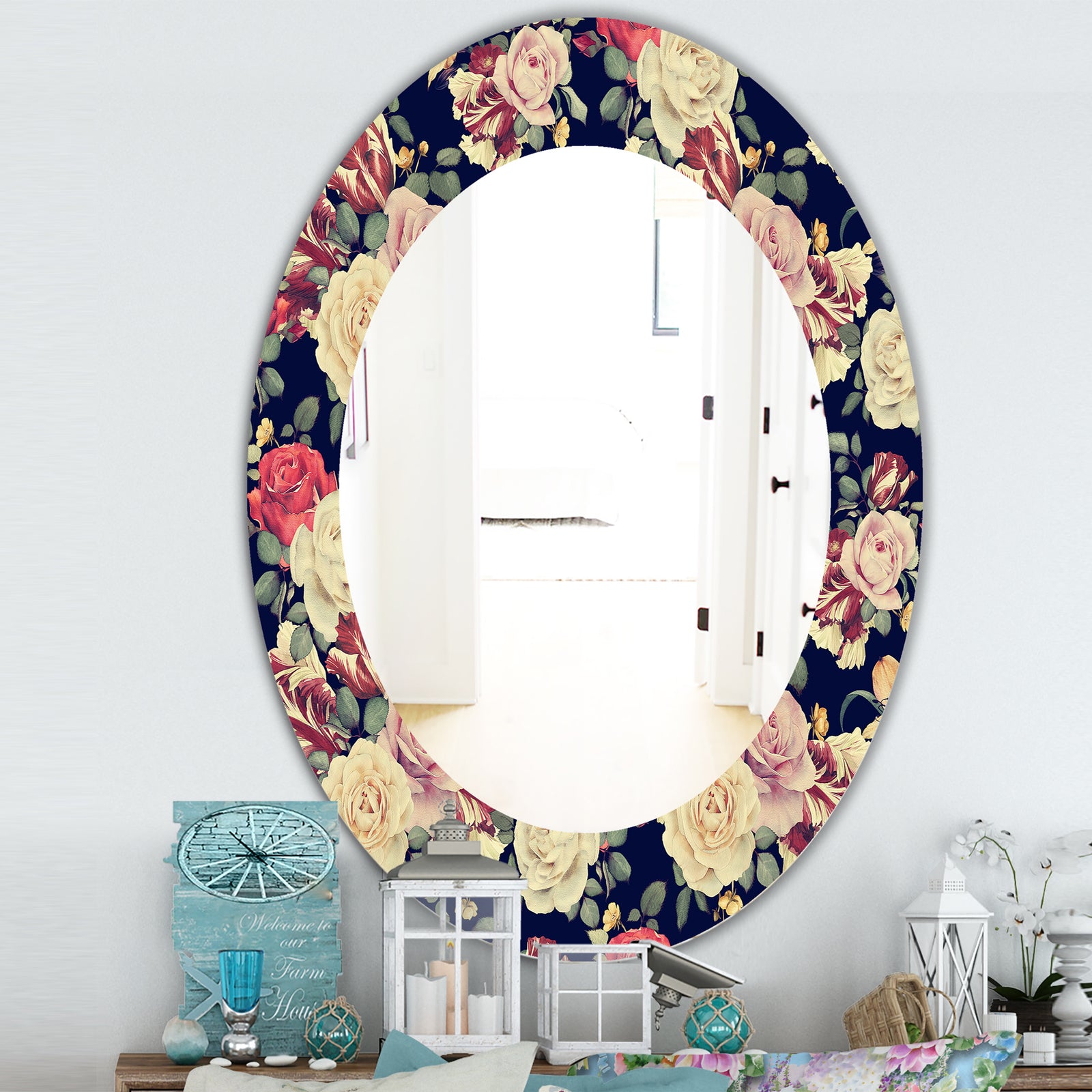 Obsidian Bloom 4 - Farmhouse Mirror - Oval or Round Wall Mirror
