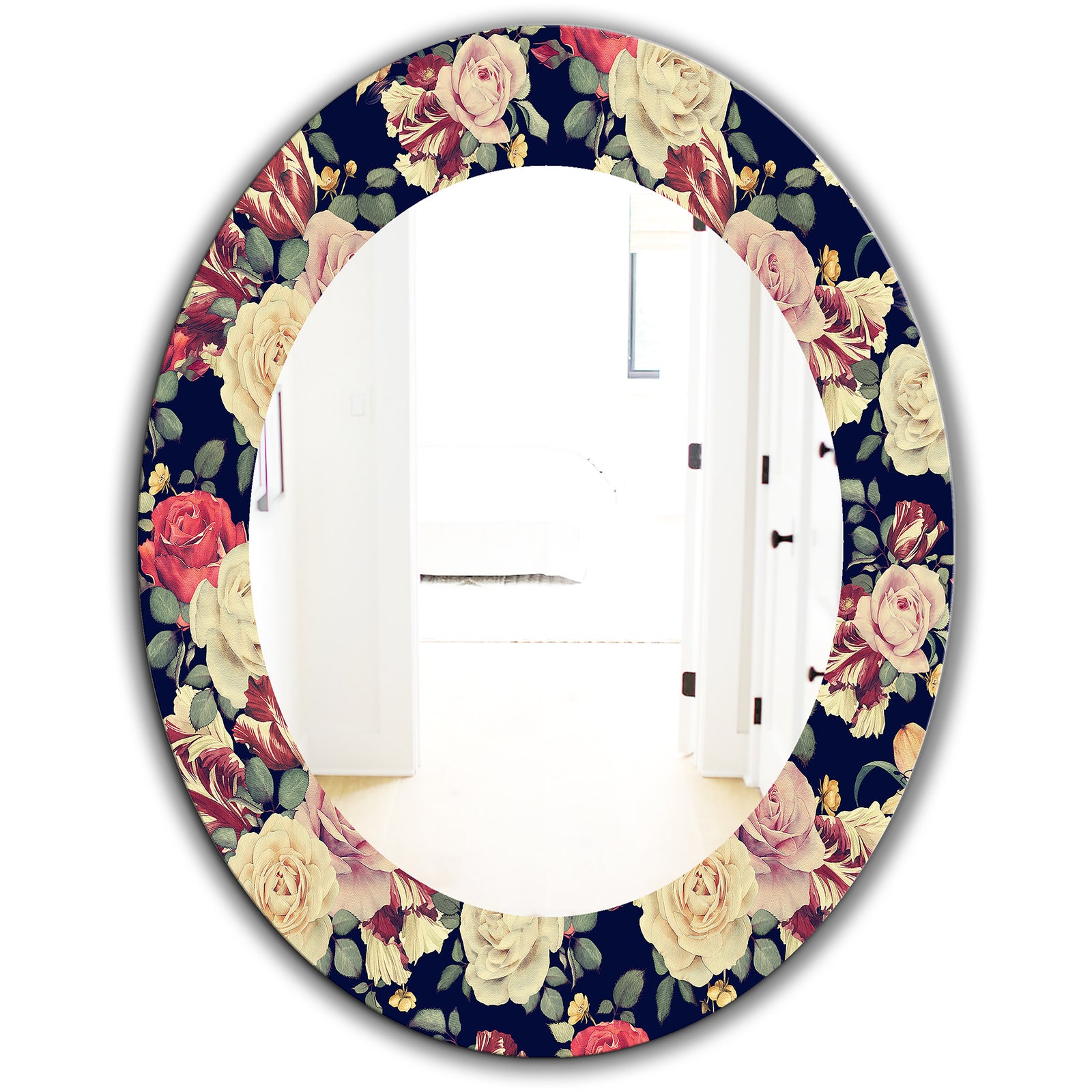 Obsidian Bloom 4 - Farmhouse Mirror - Oval or Round Wall Mirror