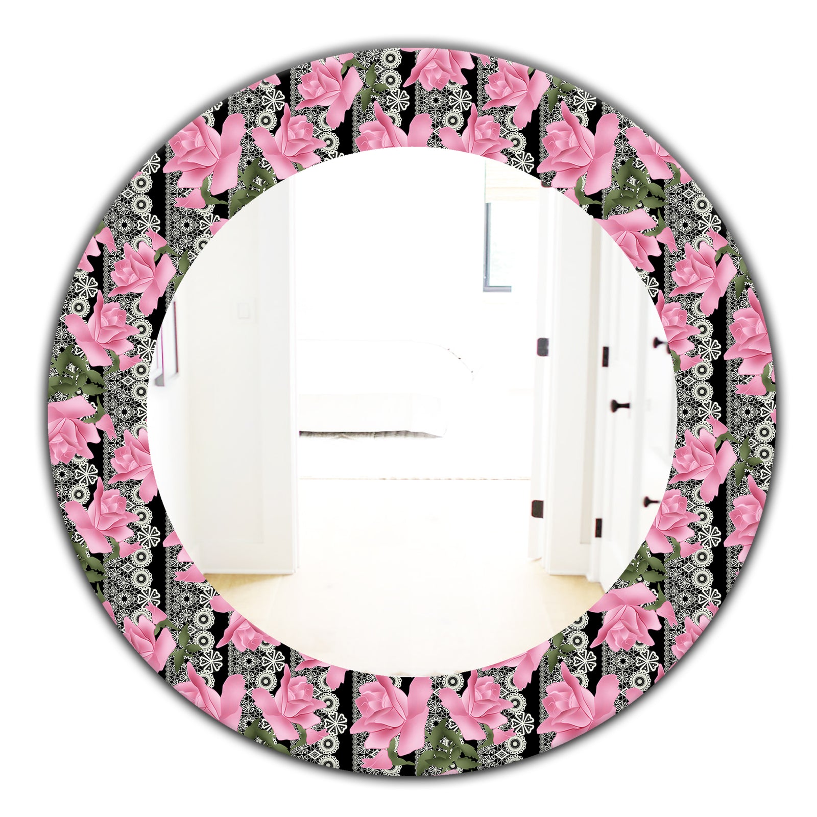 Pink Blossom 6 - Traditional Mirror - Frameless Oval or Round Wall Mirror