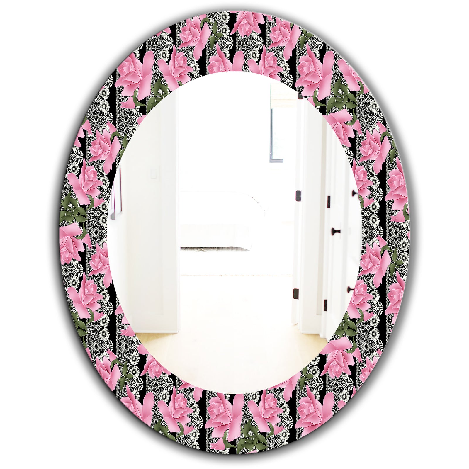 Pink Blossom 6 - Traditional Mirror - Frameless Oval or Round Wall Mirror