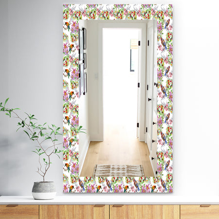 Pattern With Flowers and Birds - Traditional Mirror - Vanity Mirror