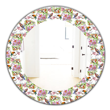 Pattern With Flowers and Birds - Traditional Mirror - Oval or Round Wall Mirror