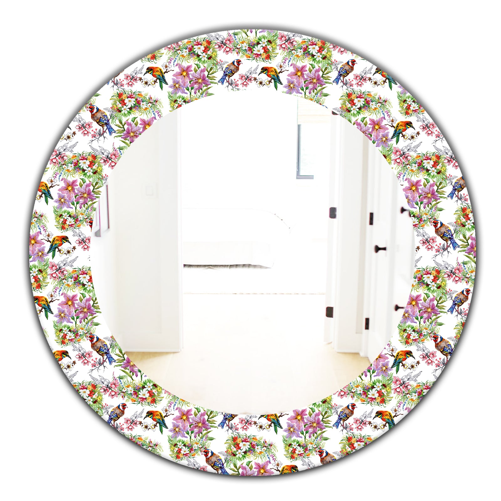 Pattern With Flowers and Birds - Traditional Mirror - Oval or Round Wall Mirror