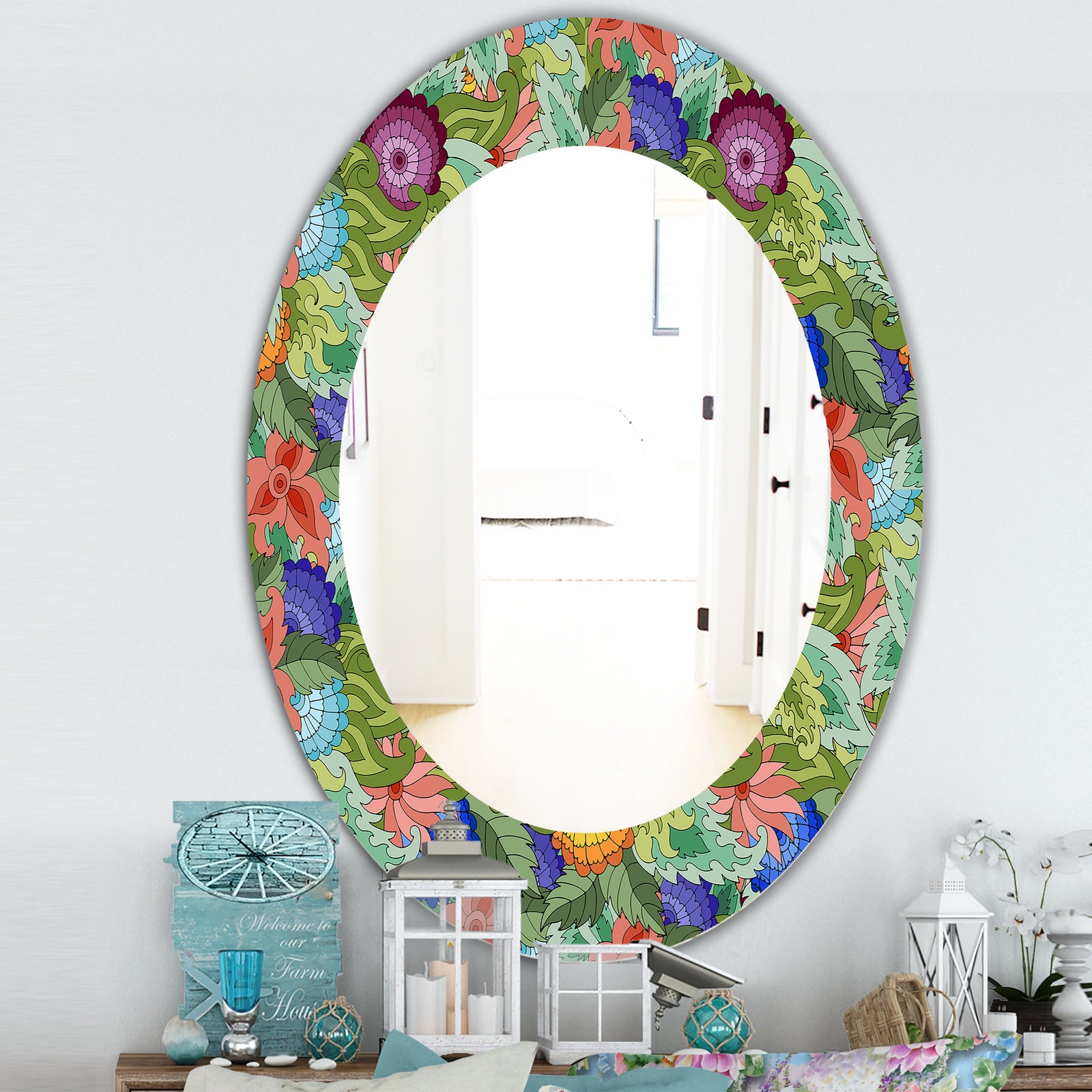 Tropical Mood Foliage 2 - Traditional Mirror - Frameless Oval or Round Wall Mirror