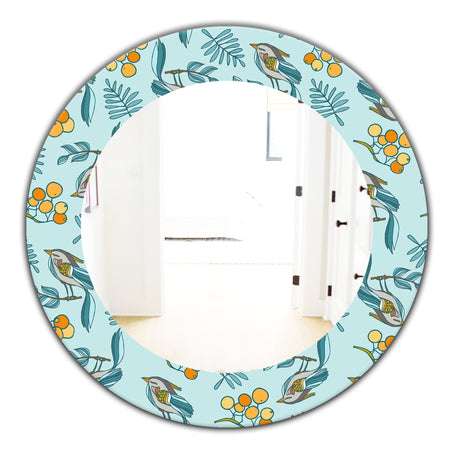 Decorative With Birds, Berries - Farmhouse Mirror - Oval or Round Wall Mirror