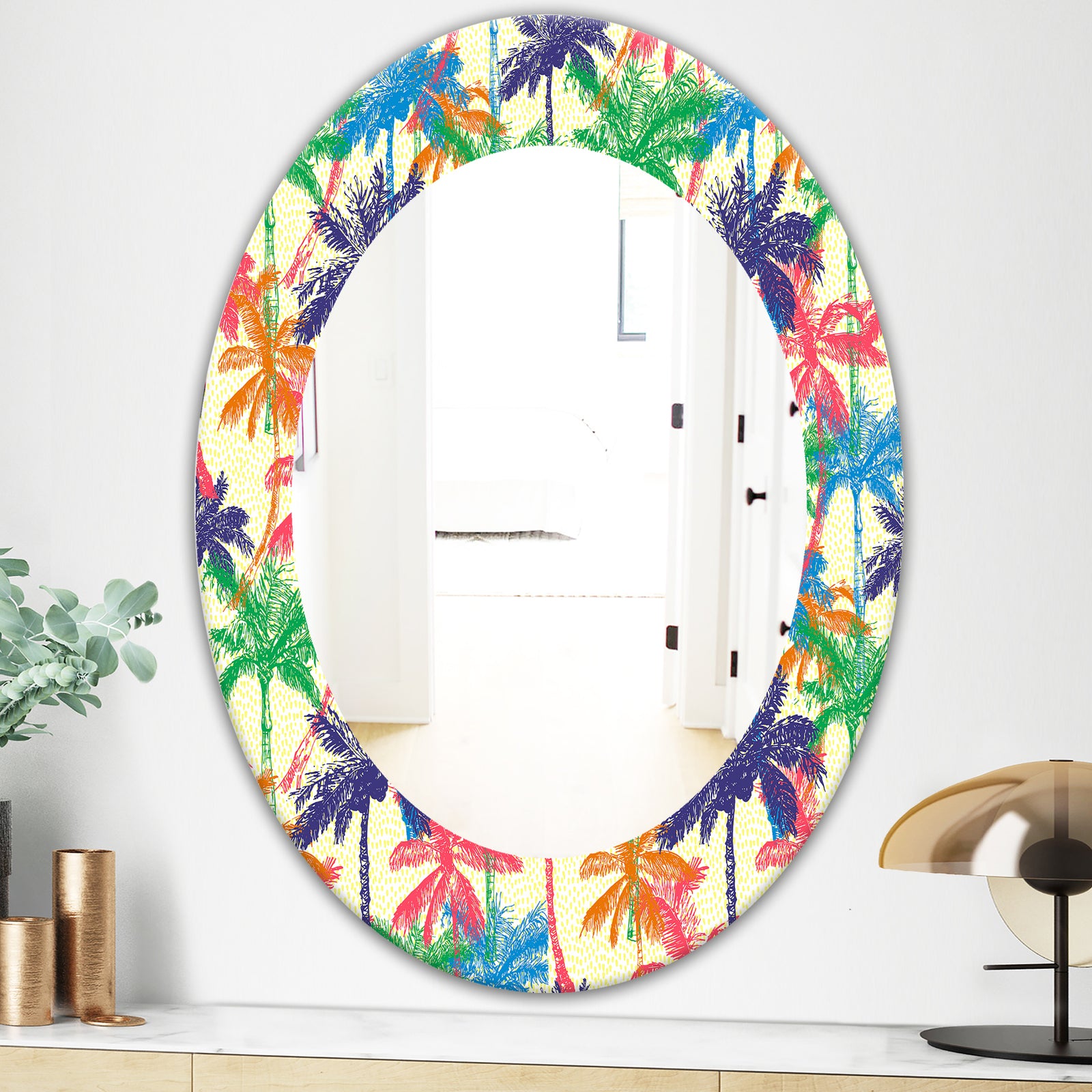 Tropical Mood Foliage 3 - Bohemian and Eclectic Mirror - Oval or Round Wall Mirror