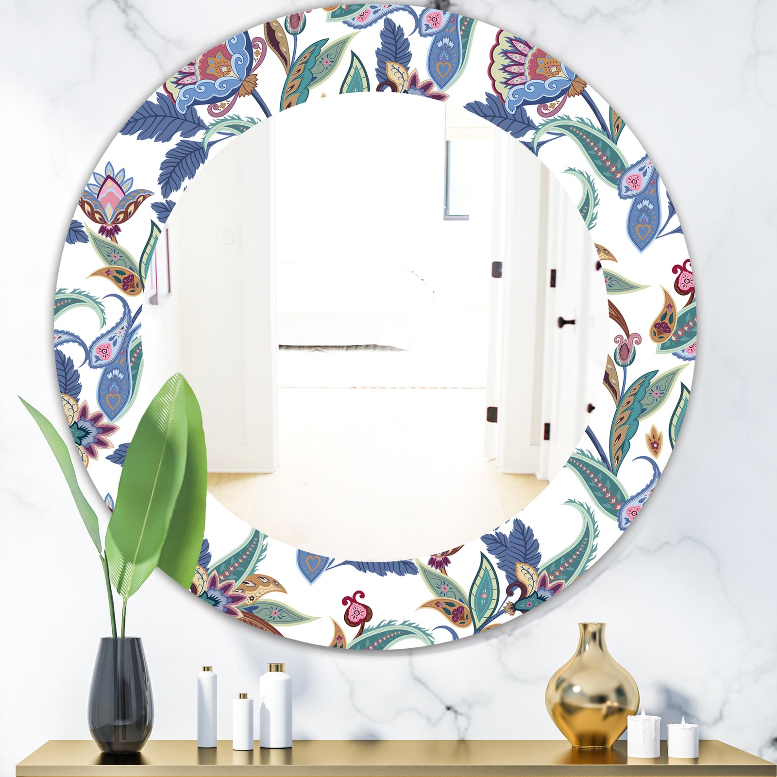 Tropical Mood Blue 1 - Bohemian and Eclectic Mirror - Oval or Round Wall Mirror