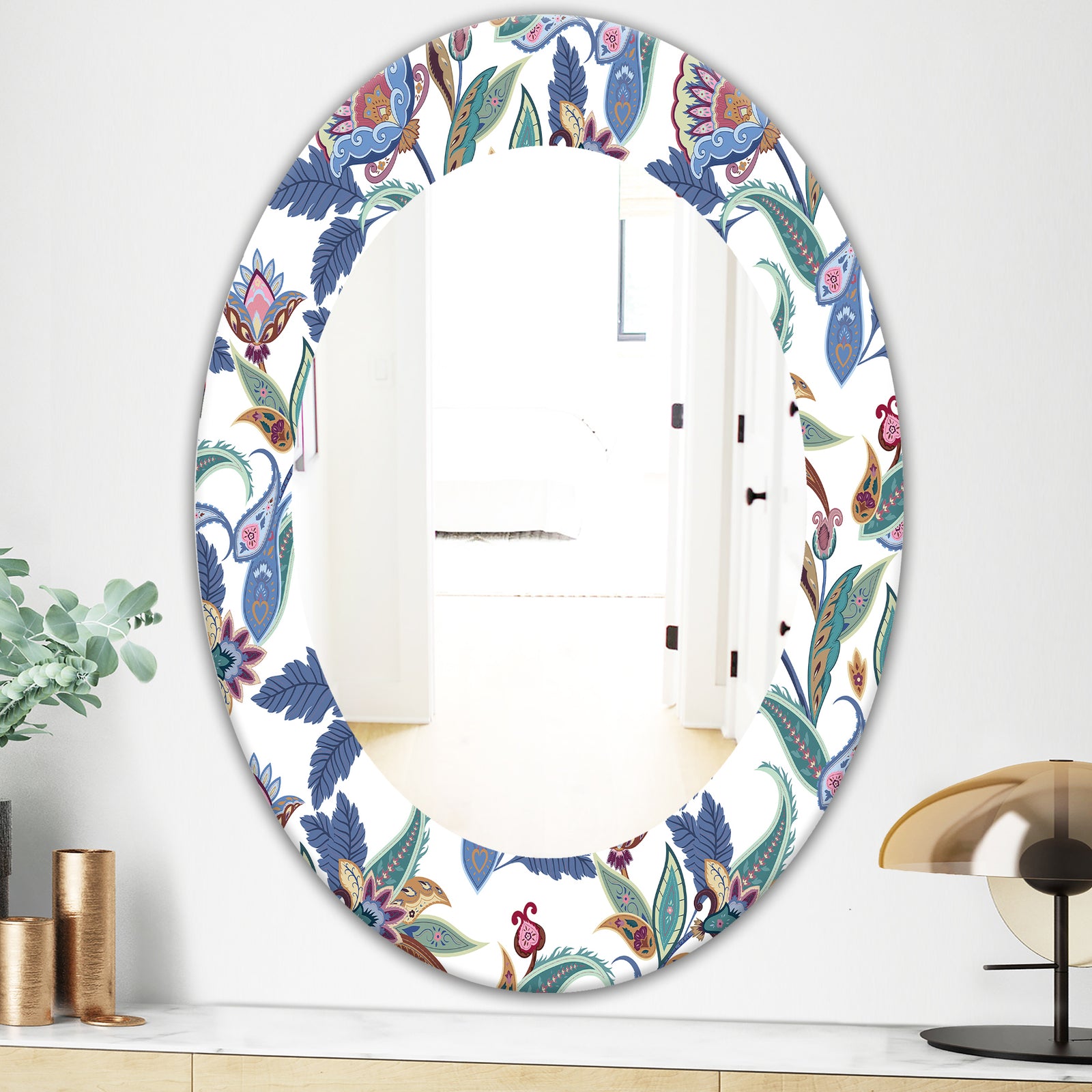 Tropical Mood Blue 1 - Bohemian and Eclectic Mirror - Oval or Round Wall Mirror