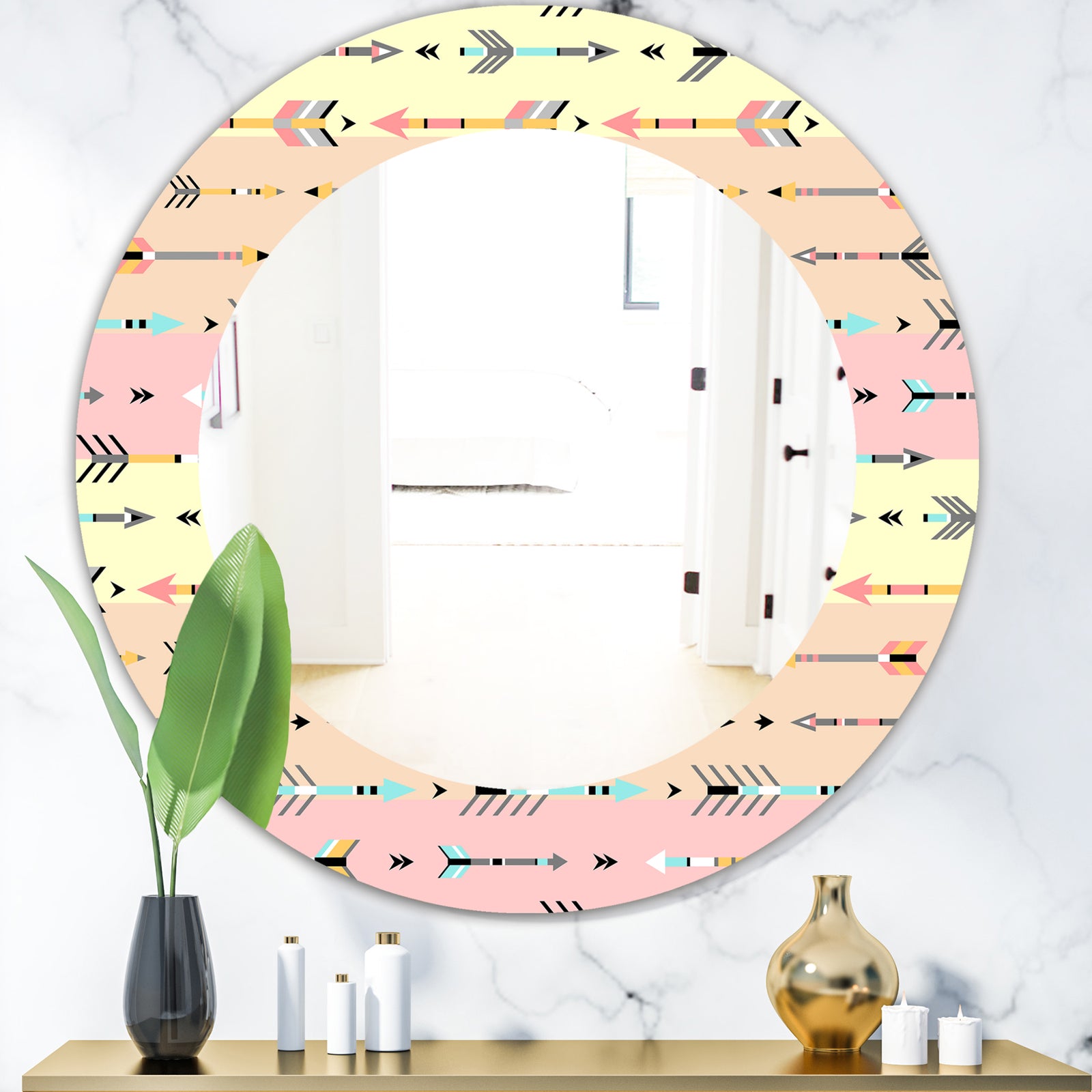 Pink Spheres 1 - Bohemian and Eclectic Mirror - Frameless Oval or Round Wall Mirror