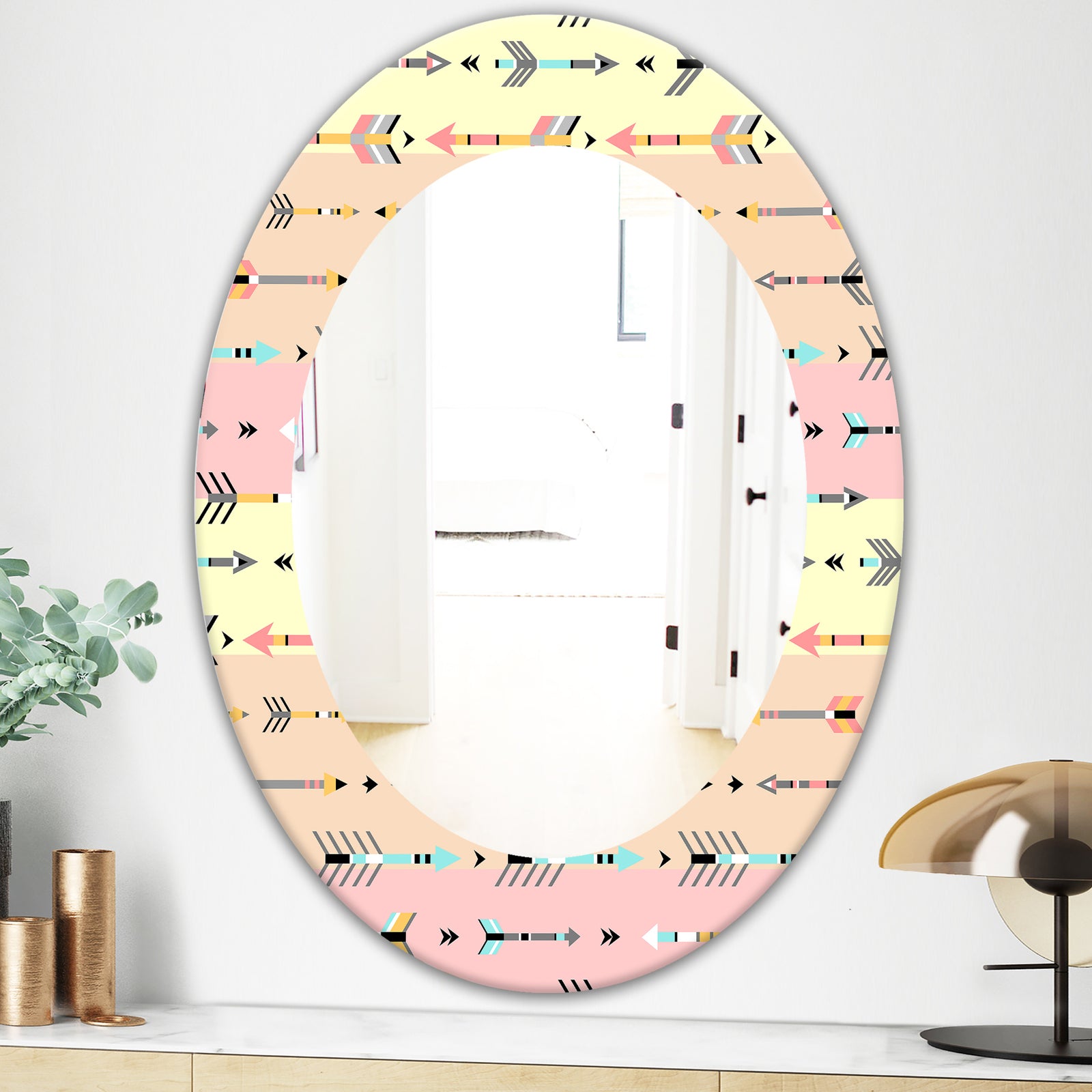 Pink Spheres 1 - Bohemian and Eclectic Mirror - Frameless Oval or Round Wall Mirror