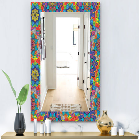 Colored Indian Ornament - Bohemian and Eclectic Mirror - Frameless Modern Wall Mirror