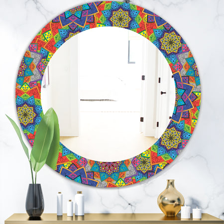Colored Indian Ornament - Bohemian and Eclectic Mirror - Oval or Round Wall Mirror