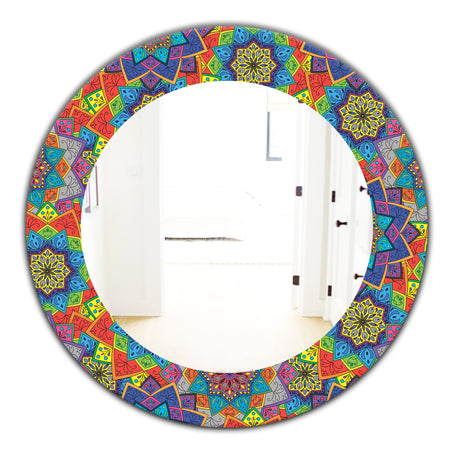 Colored Indian Ornament - Bohemian and Eclectic Mirror - Oval or Round Wall Mirror