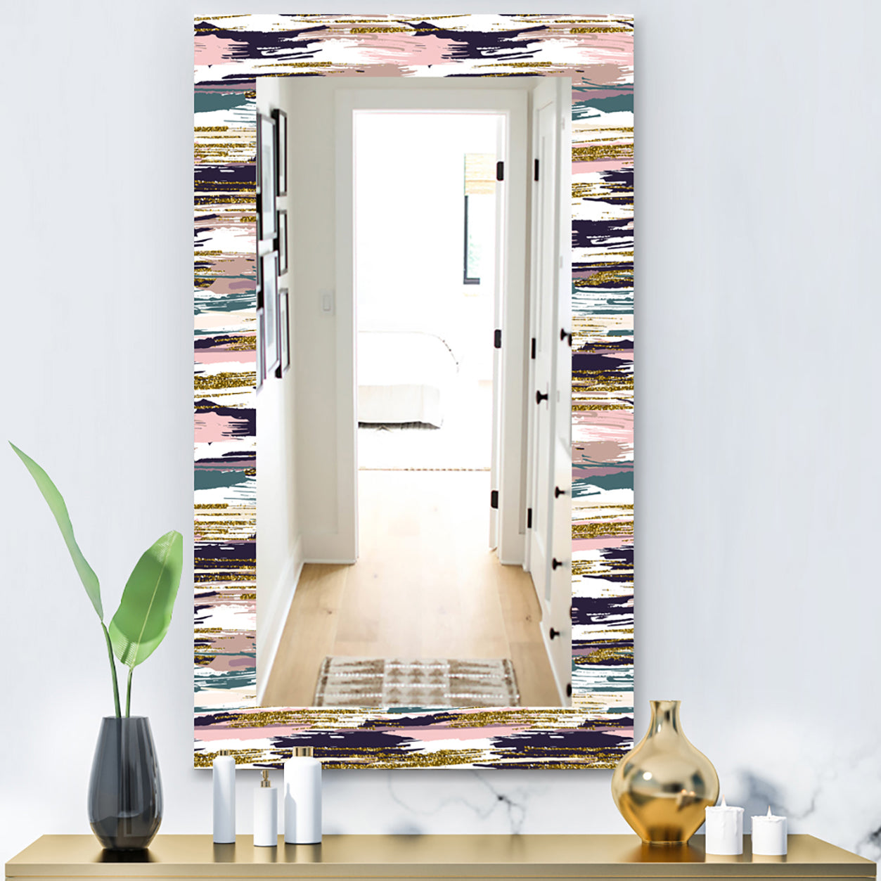 Gold Glitter Textured Brush Strokes and Stripes - Modern Mirror - Wall Mirror