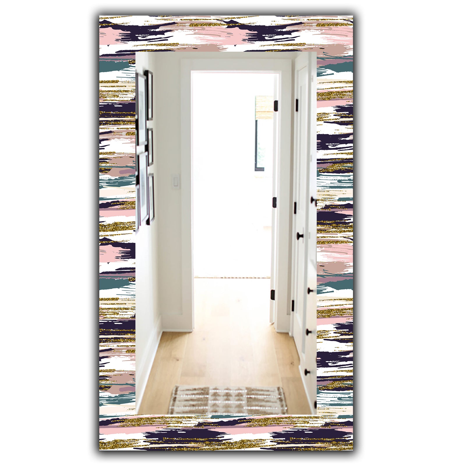 Gold Glitter Textured Brush Strokes and Stripes - Modern Mirror - Wall Mirror