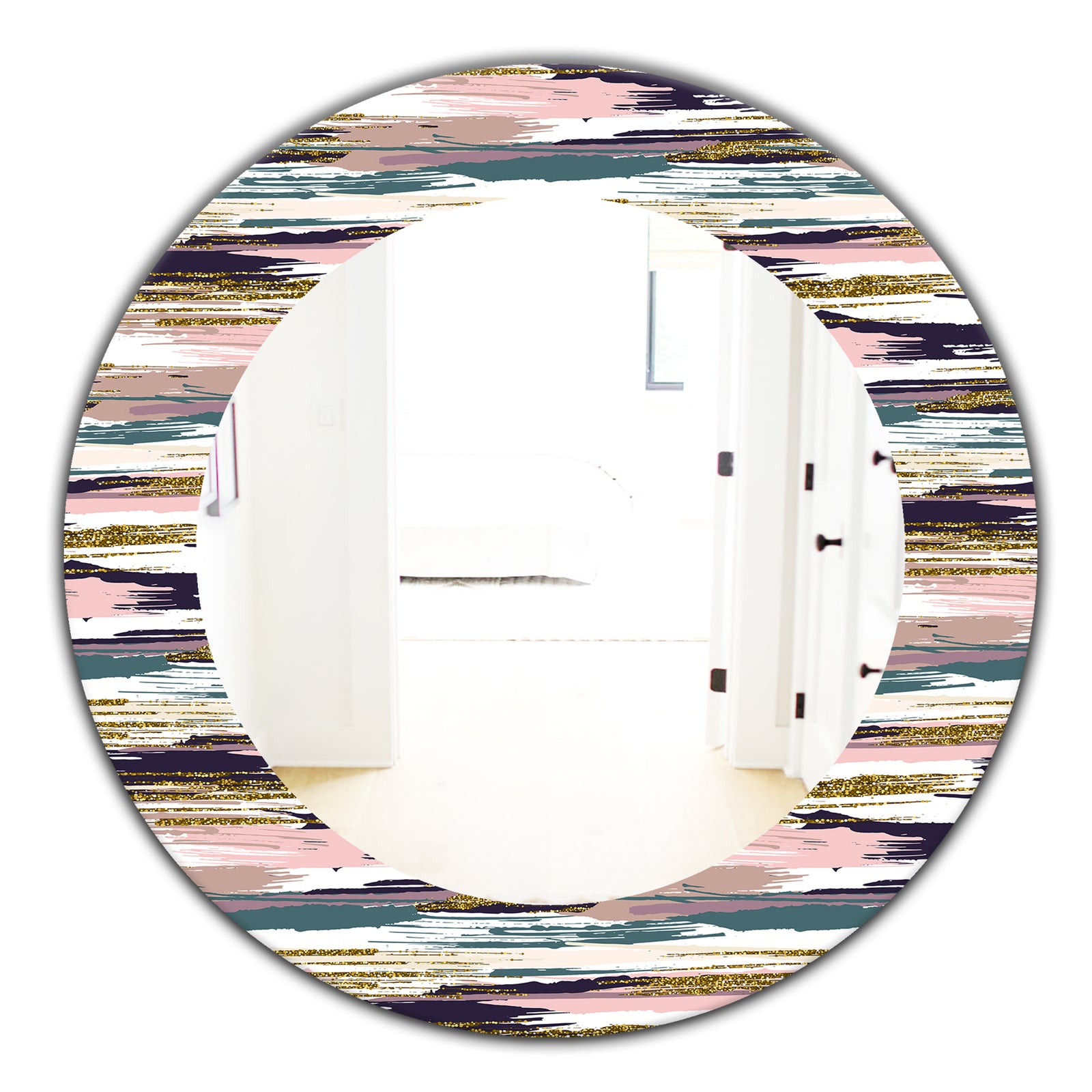 Gold Glitter Textured Brush Strokes and Stripes - Modern Mirror - Oval or Round Wall Mirror