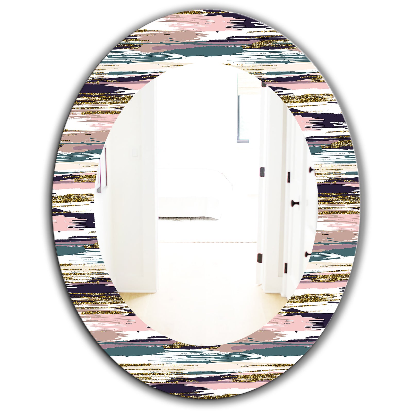 Gold Glitter Textured Brush Strokes and Stripes - Modern Mirror - Oval or Round Wall Mirror