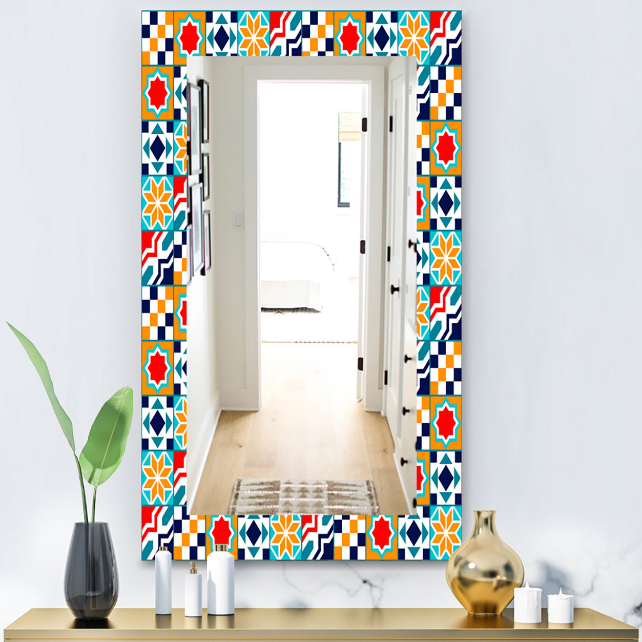 Colorful Geometric Tiles Pattern - Modern Mirror - Wall Mirror