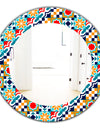 Colorful Geometric Tiles Pattern - Modern Mirror - Frameless Oval or Round Wall Mirror