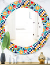 Colorful Geometric Tiles Pattern - Modern Mirror - Frameless Oval or Round Wall Mirror