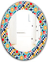 Colorful Geometric Tiles Pattern - Modern Mirror - Frameless Oval or Round Wall Mirror