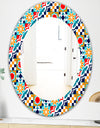 Colorful Geometric Tiles Pattern - Modern Mirror - Frameless Oval or Round Wall Mirror