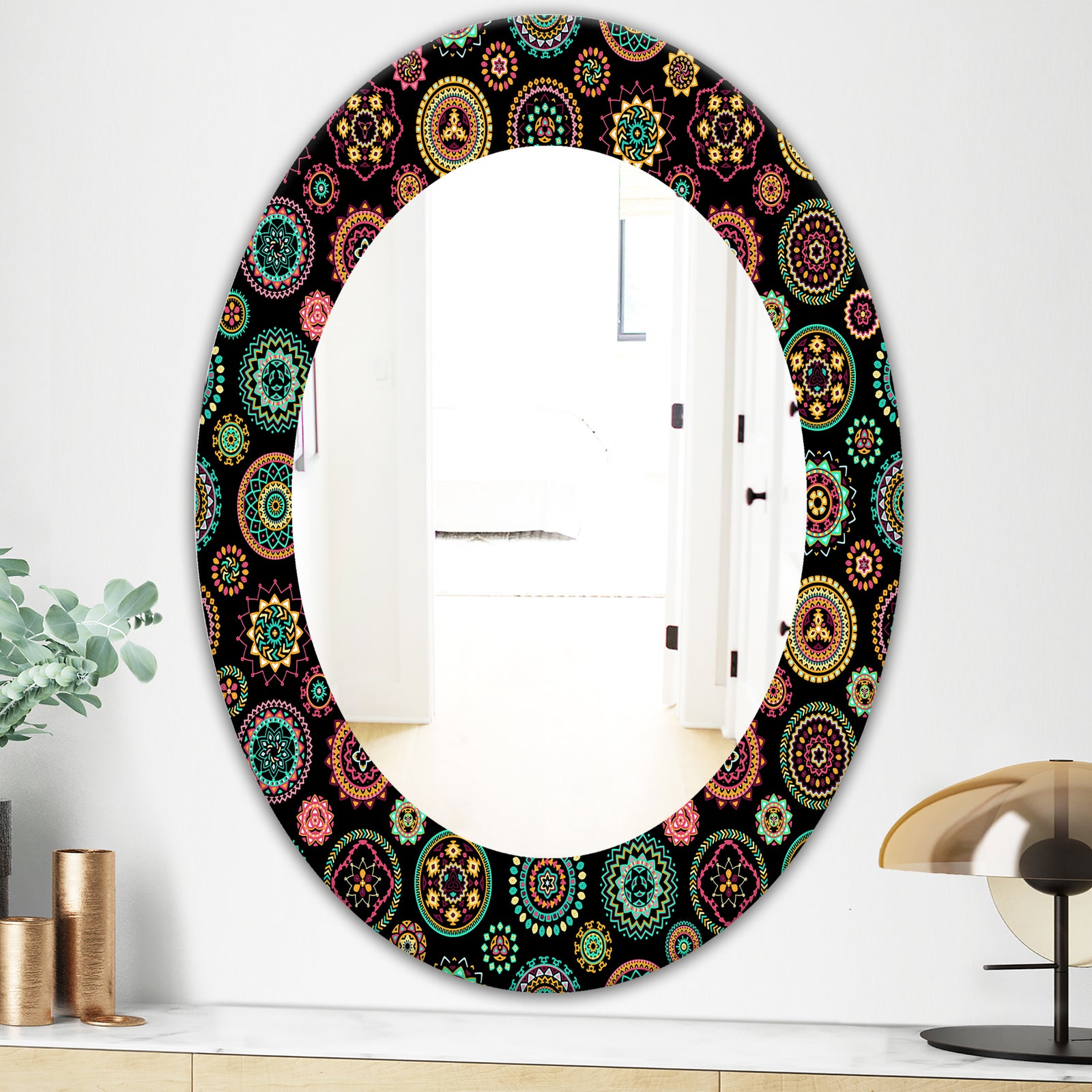 Obsidian Impressions 1 - Bohemian and Eclectic Mirror - Oval or Round Wall Mirror