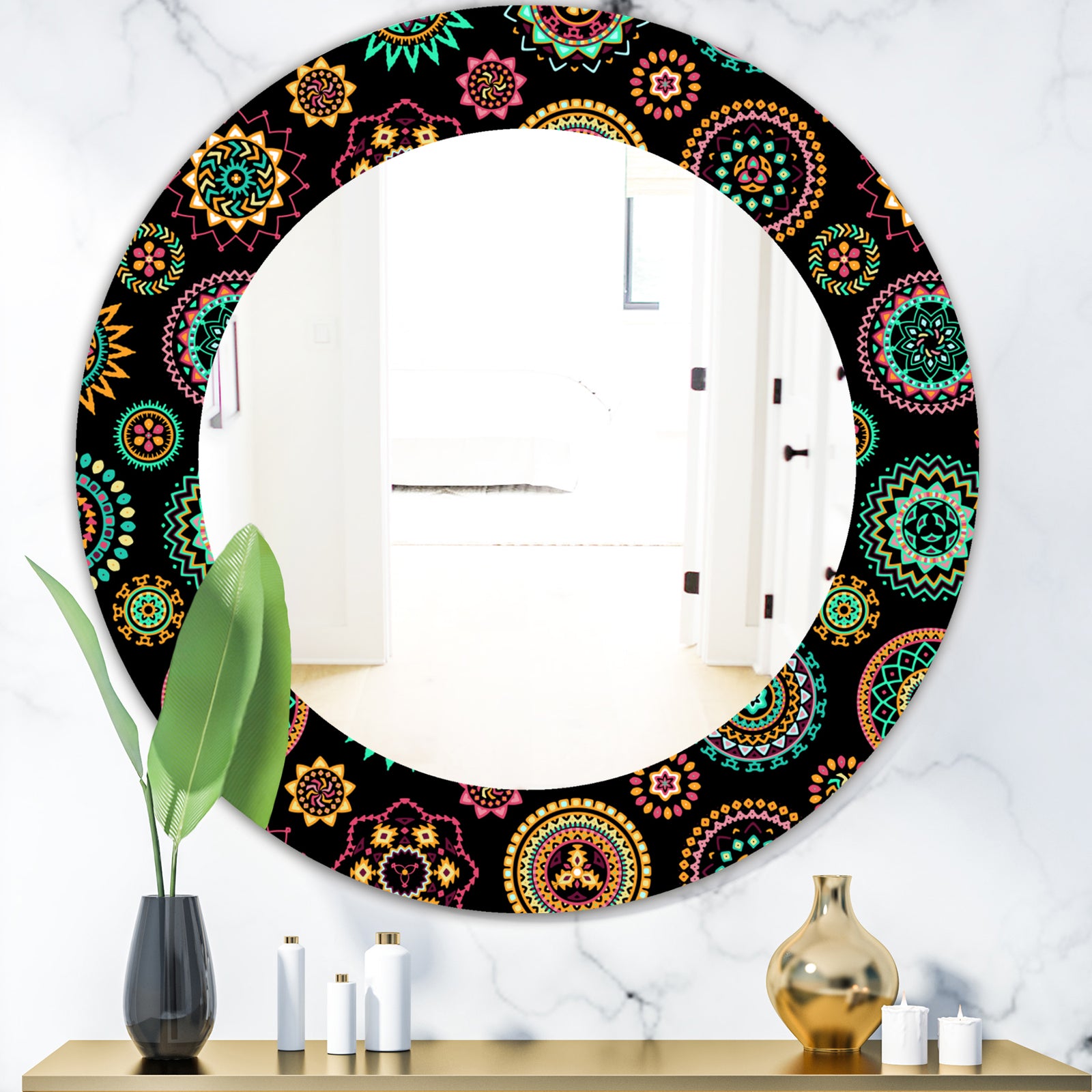 Obsidian Impressions 2 - Bohemian and Eclectic Mirror - Oval or Round Wall Mirror