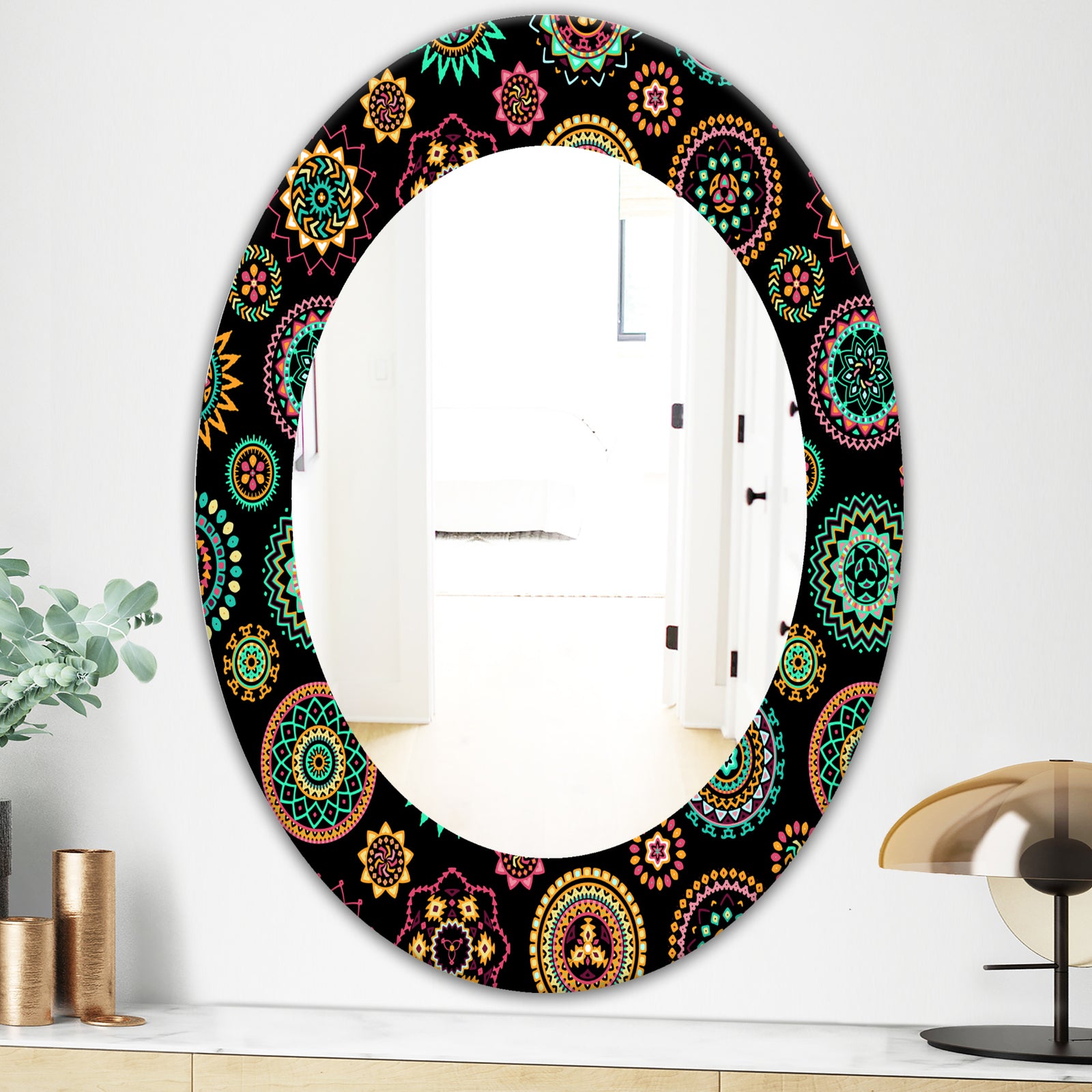 Obsidian Impressions 2 - Bohemian and Eclectic Mirror - Oval or Round Wall Mirror
