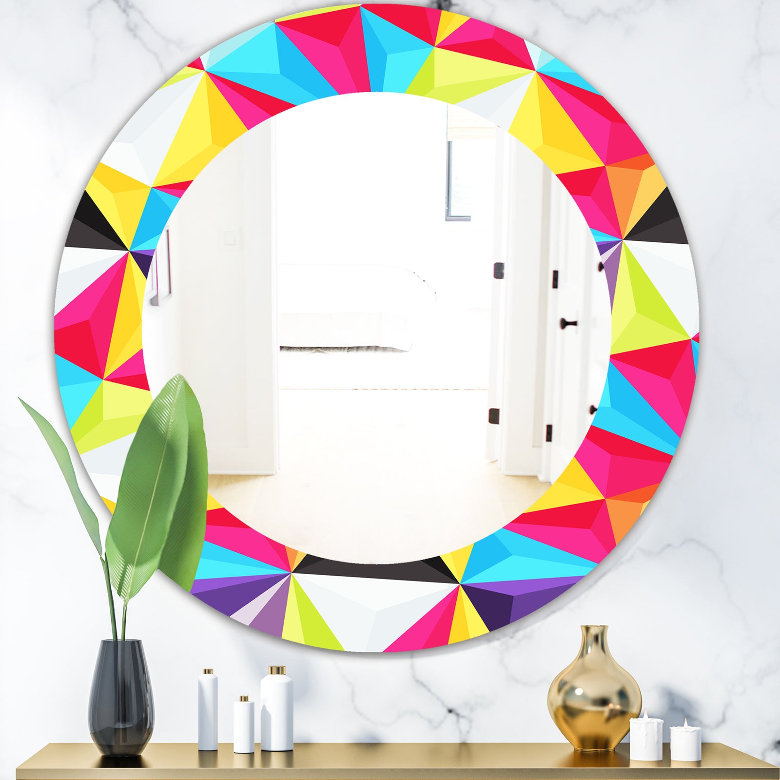 Capricious Colorfields 1 - Modern Mirror - Frameless Oval or Round Wall Mirror