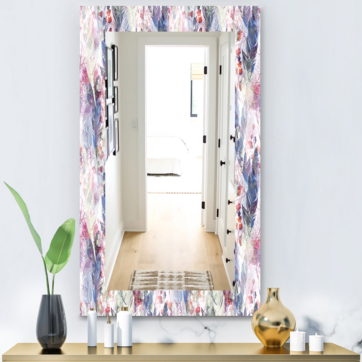 Feathers 2 - Bohemian and Eclectic Mirror - Frameless Modern Wall Mirror